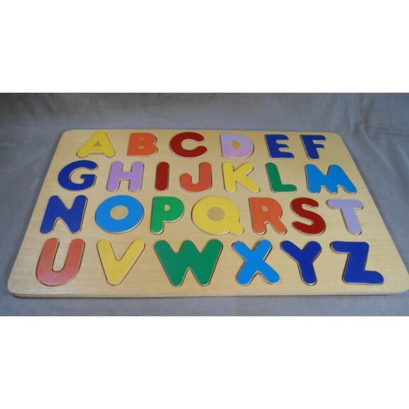 Vintage Wooden Alphabet Puzzle Board Capital Letters ABCs 26 Pieces - Picture 2 of 4